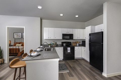 Modern kitchen featuring ample cabinet storage, contemporary appliances, and a functional layout designed for everyday living.