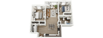 A top-down view of a well-organized apartment layout.