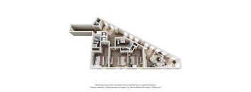 A 3D floor plan of a house with labeled rooms.