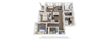 a stylized floor plan with a bedroom and a living room