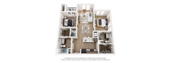 a 3 bedroom floor plan of a 2100 sq ft apartment