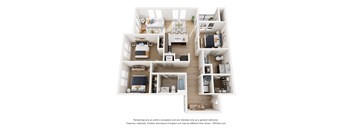 a 3d floor plan of a house with a bedroom and living room