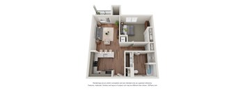a stylized floor plan with a bedroom and a living room