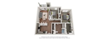 a stylized floor plan of a 1 bedroom apartment