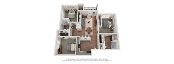 a 1 bedroom floorplan is shown in this rendering