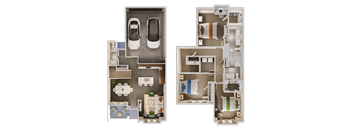 a rendering of a floor plan of a house with two cars