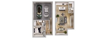 a comparison of two floor plans of a car and a house