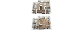 a 3d floor plan of a 1 bedroom apartment