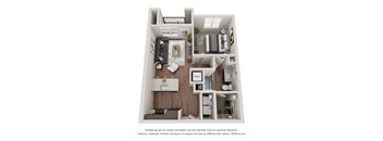a stylized floor plan with a bedroom and a living room