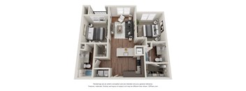 a 1 bedroom floorplan is shown in this rendering