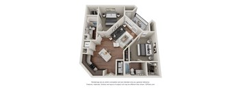 a stylized floor plan with a bedroom and a living room