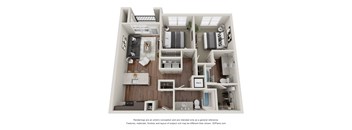 a 2 bedroom floorplan is shown with a wood floor