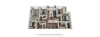 a 4 bedroom floorplan is shown in this rendering