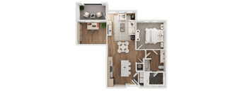 a floor plan of a house with a bedroom and a living room