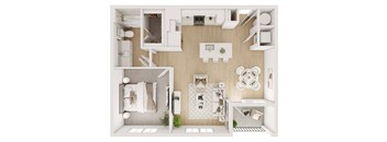 a floor plan of a bedroom with a bathroom and a living room
