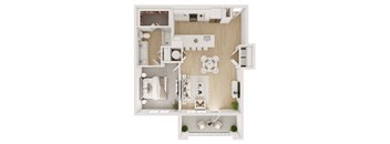 a stylized floor plan of a house with a bedroom and a living room