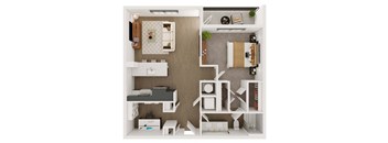 a 1 bedroom floor plan with a bathroom and a living room