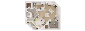 a floor plan of a house with a bedroom and a living room