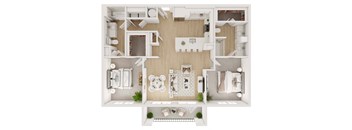 a 2 bedroom floor plan of a house with a bathroom and a living room