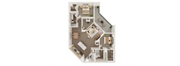 a stylized floor plan of a bedroom apartment