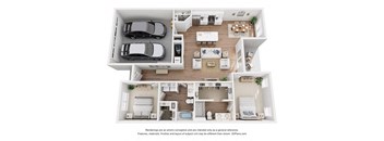 a 3d floor plan of a house with a car in the garage