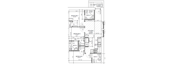 A floor plan of a house with three bedrooms and three bathrooms.