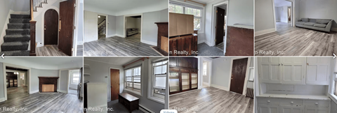 A series of images showcasing various empty rooms for rent.