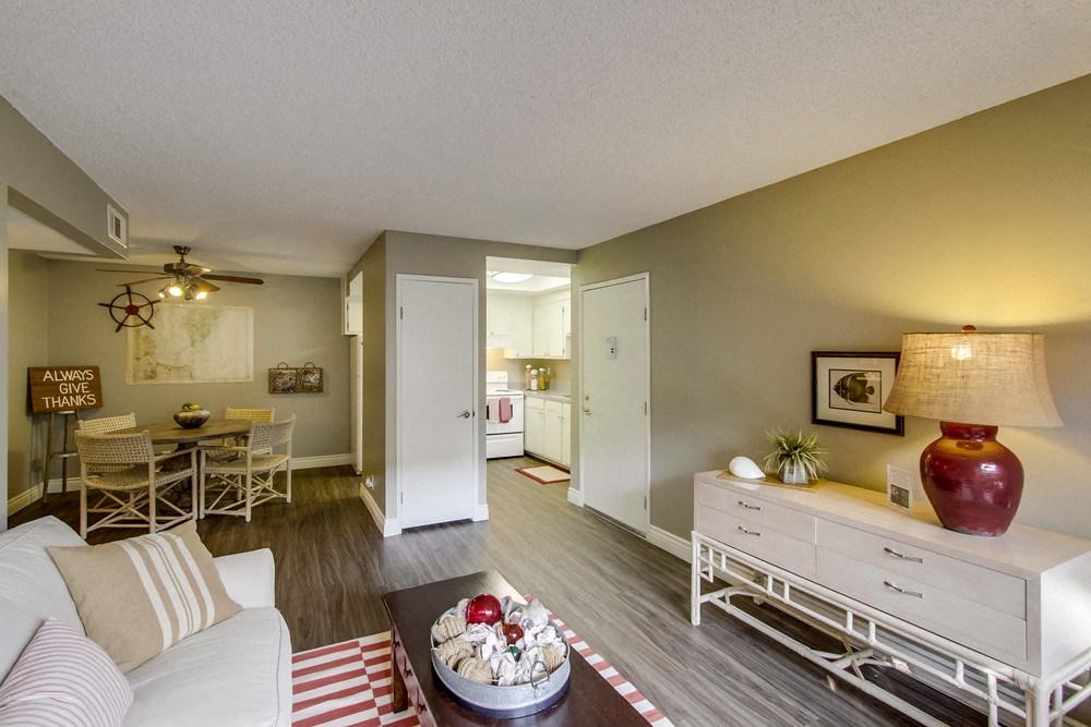 Mesa Village Apartments Furnished Apartment Living Room & Dining Room