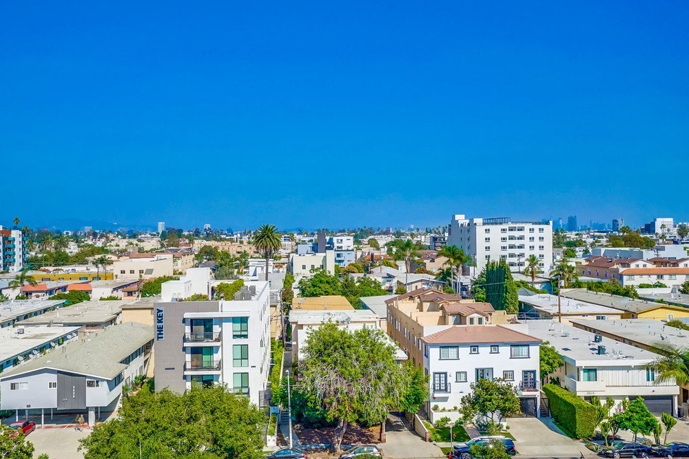 an aerial view of the city