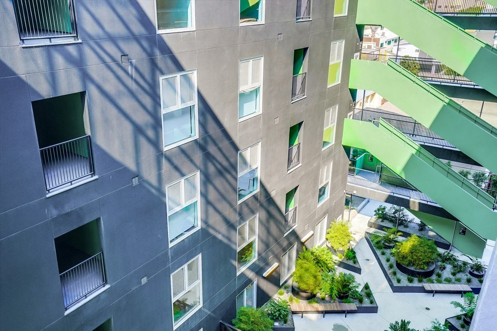 a row of windows on the side of a building