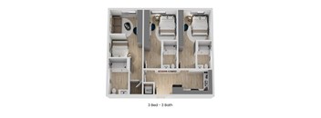 A diagram shows a 3 bedroom apartment with 3 bathrooms.