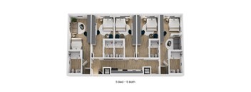A diagram shows a layout of a 5 bedroom 5 bathroom apartment.