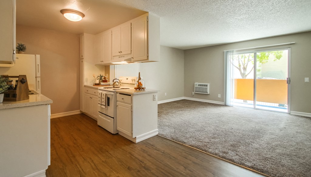 Las Ventanas Apartments Empty Apartment Kitchen & Living Room