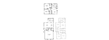 A set of four floor plans for a house with different layouts.