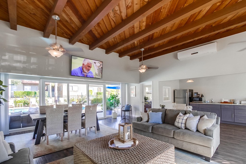 a living room with a couch and a table
