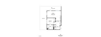 A floor plan for a living and dining room, kitchen, and bathroom.