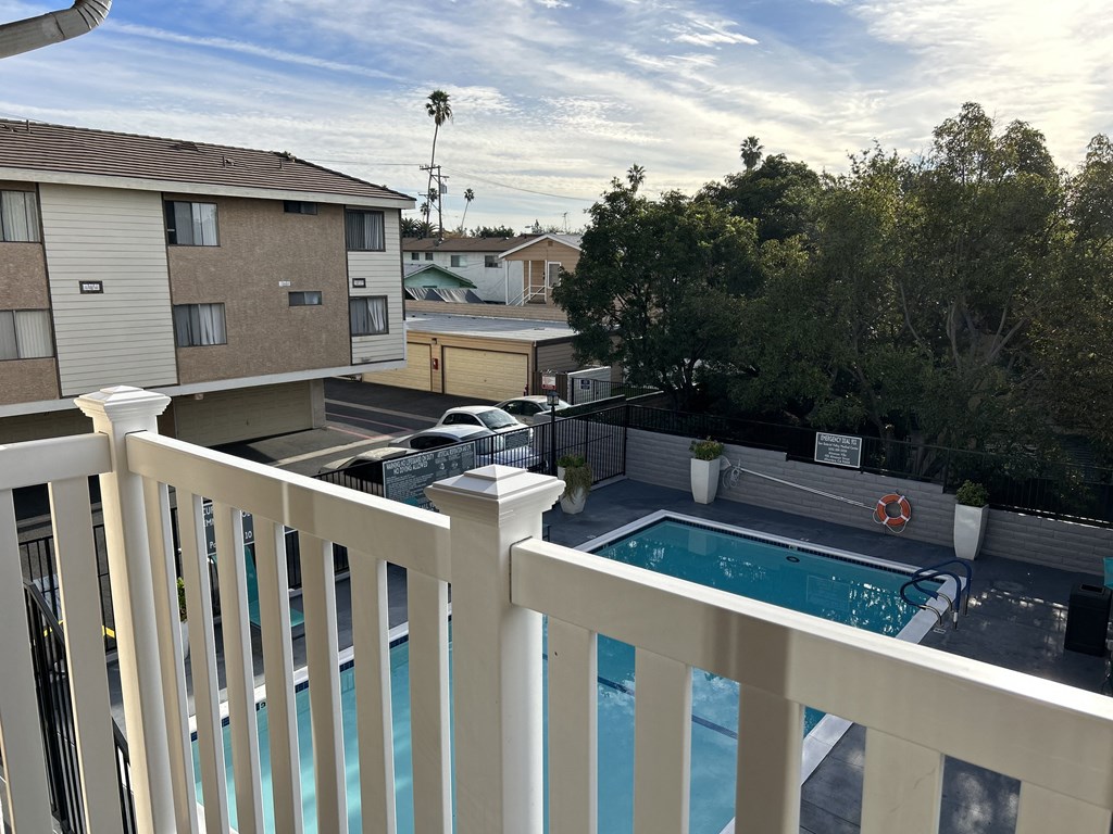 Balcony with view at Almansor Villa Apartment Homes near Los Angeles in Alhambra, California