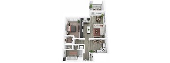 1 Bedroom 1 Bathroom E Floor plan with 968 square feet at Citron Apartment Homes, California
