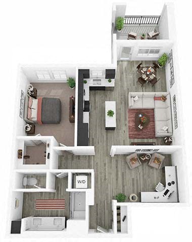 1 Bedroom 1 Bathroom E Floor plan with 968 square feet at Citron Apartment Homes, California