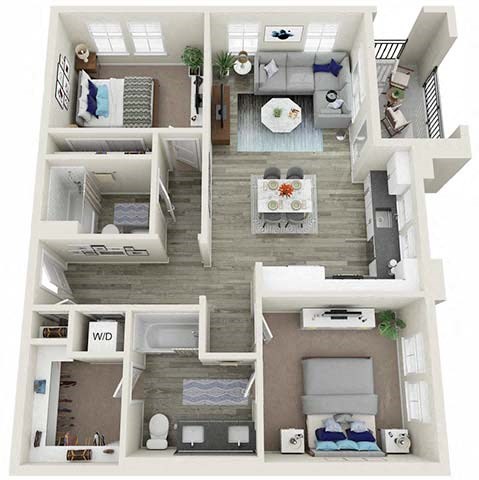 2 Bedroom 2 Bathroom B Floor plan with 971 square feet at Citron Apartment Homes, Riverside, CA, 92506