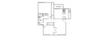 A floor plan of a house with a balcony.