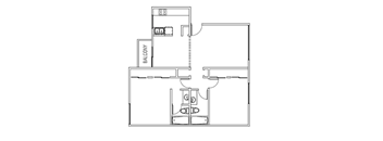 A floor plan of a house with a balcony.