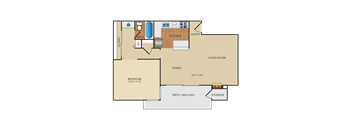 One bed one bath apartment at Fountain Park Apartment Homes in Buena Park.