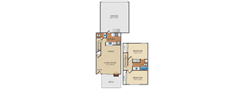 Two bed two bath apartment with a garage at Fountain Park Apartment Homes in Buena Park.