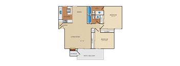 Two bed two bath apartment at Fountain Park Apartment Homes in Buena Park.