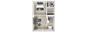 Huntington Cove Apartments One Bedroom Floor Plan.