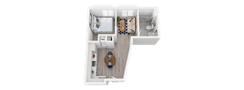 a 1 bedroom floor plan with a bathroom and a living room