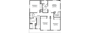 A floor plan of a house with four bedrooms, two bathrooms, a laundry area, and a walk-in closet.
