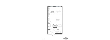 A floor plan for a RiverRow apartment shows a living room, kitchen, bedroom, and bathroom.