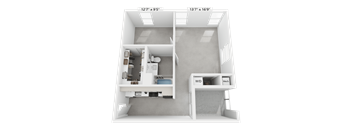 a stylized floor plan of a small apartment